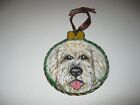 WHITE LABRADOODLE HAND PAINTED WOOD ORNAMENT RIBBON & TRIM BY SMDS NWT!