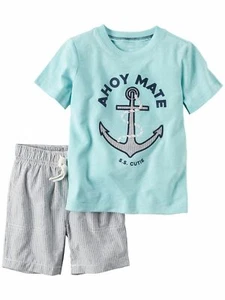Carters Infant Boys Blue Ahoy Mate SS Cutie Anchor Baby Outfit Shirt & Shorts - Picture 1 of 3