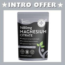Magnesium Citrate 1480mg  120 Capsules HIGH STRENGTH Tiredness Fatigue PMS VEGAN