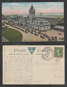 Portland Maine Postcard The Union Station Automobiles Circa 1910 - Picture 1 of 4