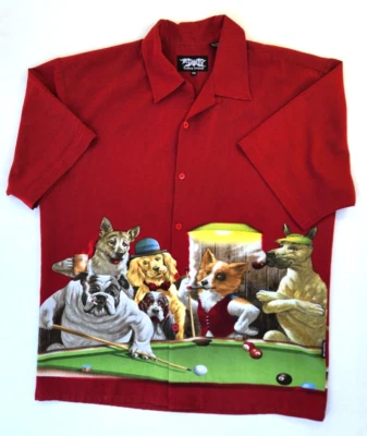 Dragonfly Mens Poker Dog Short Sleeve Button Up Collored Red Shirt Sz XXL - Image 1 of 4