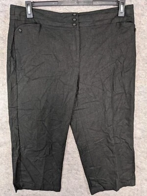 Pantalones Brandon Thomas Capris para mujer 16 negros de lino tiro alto rectos elásticos Foto 1 de 4
