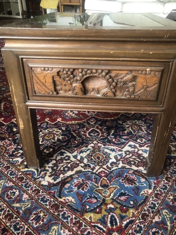 Pair Of Antique Side Tables. Fine Hand Carved. 18” W. 18”. H. 22”D Cover