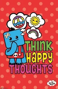 SO HAPPY ~ THINK HAPPY THOUGHTS 22x34 POSTER Insegna Pace Arcobaleno Sorriso Sole - Foto 1 di 1