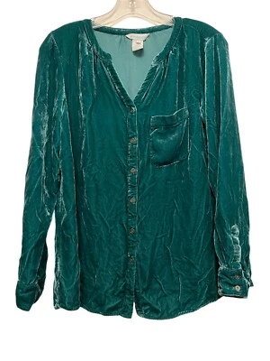Blusa Top Sundance Terciopelo Mezcla Seda Manga Larga Talla Pequeña Verde Boho Retro Foto 1 de 4