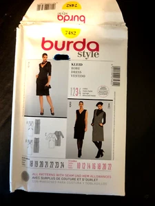Burda 7482 Dress Jumper V Neck Pattern Uncut Sizes 10-22 Knee Length - Picture 1 of 6
