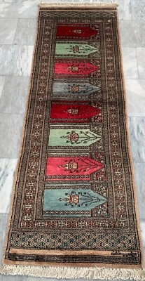 Vintage Afghan Rug Hand Knotted Bokhara Wool Cozy Runner Rug 2x6 ft Free Ship - Image 1 of 4
