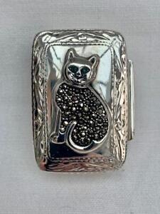 Fine Sterling Silver Cat Decorated Pill Box By C M E Jewellery Ltd