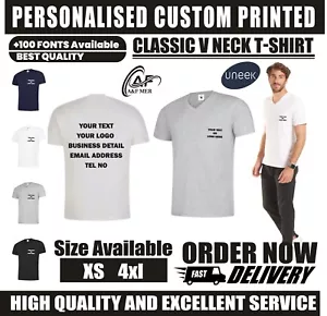 Personalised Custom Printed Classic V Neck T-shirt Your Text Logo Unisex UC317 - Picture 1 of 10
