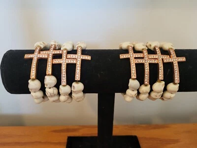 Lote de 8 pulseras con cuentas calavera howlita cruz diamantes de imitación oro rosa Foto 1 de 2