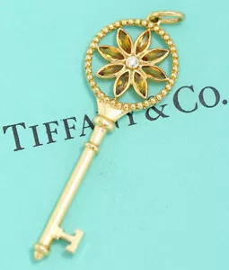 Tiffany & Co. Citrine Diamond Daisy Flowe Pendant Top Charm 18K Gold Auth w/Box - Picture 1 of 5