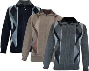 Herren Strick Full Zip Gefüttert Chenille Klassisch Cardigan Pullover Sweater M-XXL - Bild 1 von 4
