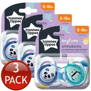 3 x Tommee Tippee Orthodontic Soother Anytime 6-18 Months Dummy Pacifier 2 Pack - Picture 1 of 12