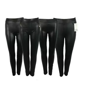 AMAVISSE - Women Leggings Zipper Clubbing Wet Leather Look Trouser High Waist - Picture 1 of 9