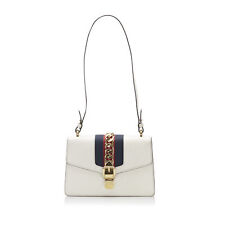 Authenticated Gucci Small Sylvie White Calf Leather Satchel