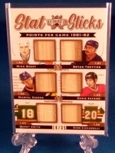 Hoja Madera 2022 Stat Stick Bossy Dionne Trottier Savard #/12 juego usado reliquia - Imagen 1 de 4