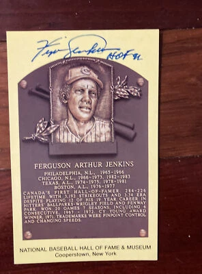 fergie jenkins Ferguson Jenkins Signed Yellow Hof Post Card Cas Coa baseball  - Image 1 of 4