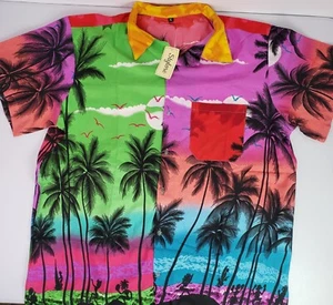 Stylore Men's XL Hawaiian Shirt Short-Sleeves Front Pocket Big Green/Purple/Red - Picture 1 of 5