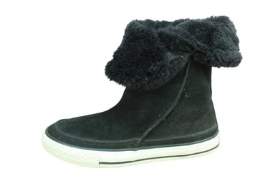 Converse All Star Kid's Black Suede Shearling Lined Pull Over Mid Boots Size 4 - Image 1 of 4