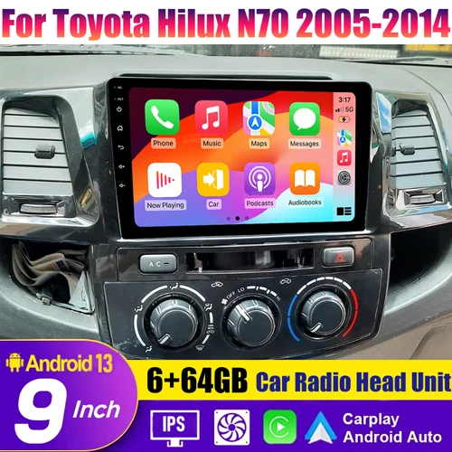 Radio unidad principal automática Android Carplay inalámbrica de 9"" para Toyota Hilux N70 2005-2014 Foto 1 de 4