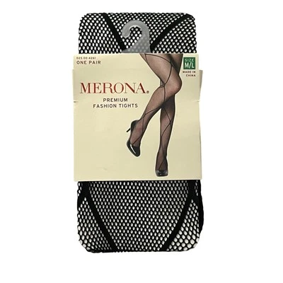 Merona女式黑色渔网紧身衣长袜M/L半透明5.5英寸-5.8英寸140-190磅 — 第 1/4 张图片