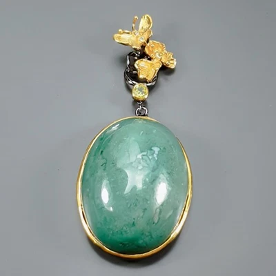 Handmade 70 ct+ Natural Agate Pendant 925 Sterling Silver  /NP52032 - Image 1 of 4