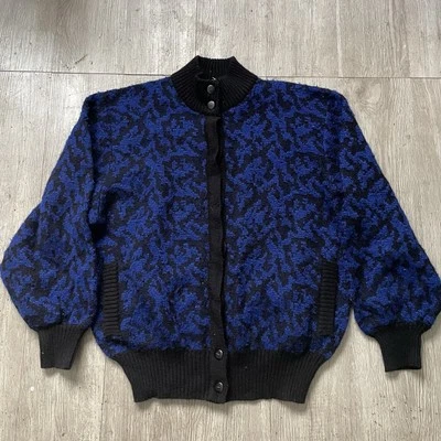 Vintage BULLOCKS WILSHIRE Blue Black Cardigan Wool Sz 44 Made In Italy Sweater - Image 1 of 4