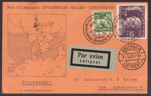 Sweden, 1929 ffc first flight postcard to Copenhagen   -HH10 - Picture 1 of 2