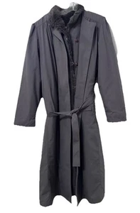 Gabardina para mujer LONDON FOG vintage gris forrada de piel sintética chaqueta cinturón talla L-XL - Imagen 1 de 8