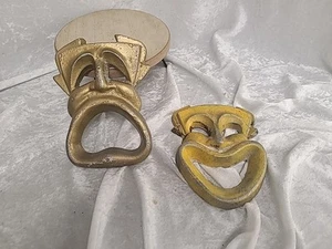 Vintage Cast Aluminum Comedy & Tragedy Lot of 2 Wall Plaques Bronze Painted 6.5" - Picture 1 of 8