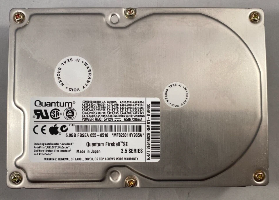 Vintage Apple QUANTUM Fireball SE 3.5 Series 6GB IDE HDD Tested Wiped Tray - Image 1 of 4