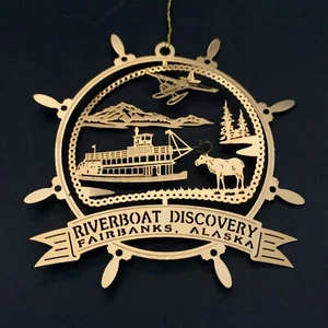 RIVERBOAT DISCOVERY Fairbanks Alaska Brass Christmas Ornament Cutout Filigree - Picture 1 of 8