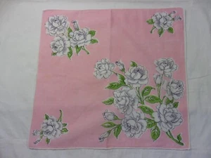 Vintage Taschentuch - rosa mit Blumendesign - 12 Zoll x 12 Zoll - Bild 1 von 2