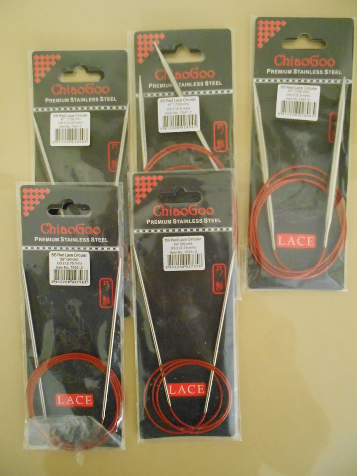 CHIAOGOO N.5 ferri circolari SS Red Lace Circular,VARIE MISURE vedi foto - Immagine 1 di 4