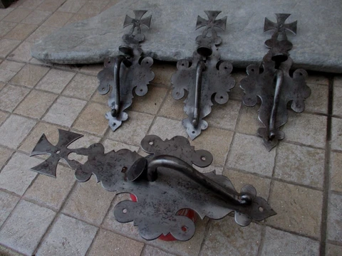 Antique Hand Made Iron 1 Huge Door Handle Cover Cross Ornated Old Church Salvage Cover