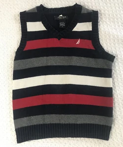 Boys Nautica V-neck knit sweater vest Blue, Red,White, Gray Stripes Front Size 4 - Picture 1 of 6