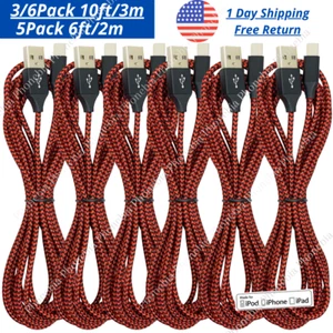 3/5/6Pack 6/10Ft USB Fast Charger Cable For iPhone 14 13 12 11 8 6 Charging Cord - Picture 1 of 12