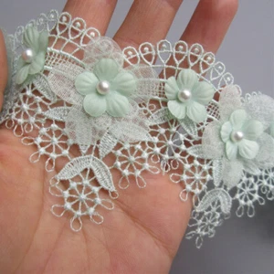 1 yd Scallop Flower Beaded Embroidered Trim Lace Ribbon For Sewing Wedding Dress - Picture 1 of 21