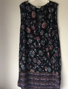 Beach Lunch Lounge Black  Floral Tank Dress Women XL Sleeveless Tassel ￼ - Picture 1 of 7
