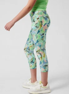 Athleta Girls High Rise Printed Chit Chat Capri Legging Green Peach 12 Large - Picture 1 of 7