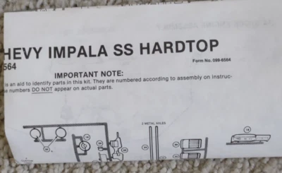 AMT ERTL 1964 Chevrolet Impala SS 1:25 Model #6564 1989 **INSTRUCTIONS ONLY** - Image 1 of 4