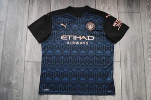 MENS XL MANCHESTER CITY AWAY FOOTBALL SHIRT 2020-2021 SOCCER JERSEY BLACK RARE - Picture 1 of 8