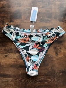 New Cupshe Floral Multicolor Tropical Print Bikini Swim Bottom Size Medium NWT - Picture 1 of 8