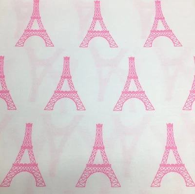 3pc Nicole Miller Paris Eiffel Tower TWIN Sheet Set Hot Pink White Kids Cotton - Image 1 of 4