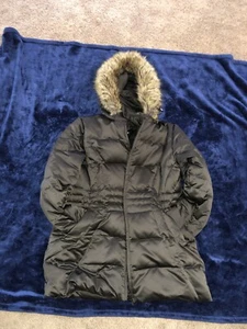 St Johns Bay Black Women's Sz. Large Puffer Coat Jacket Zipper Front With Hood - Picture 1 of 7