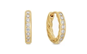 David Yurman 18K Pave' Diamond Petite Huggie Hoop Earrings $1600 Retail lOT 13mm - Picture 1 of 4