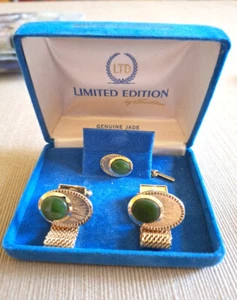 Vintage Limited Edition By Tradition Genuine Jade Cuff Links & Tie Pin - Picture 1 of 1