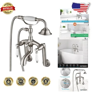 Elegante set rubinetto doccia nichel spazzolato con spruzzatore portatile e supporto vasca - Foto 1 di 11