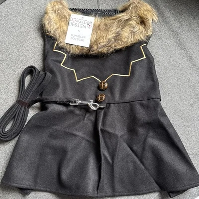 Abrigo de lana Chevron negro arnés de diseñador talla XL diseño perrito con correa negra Foto 1 de 4