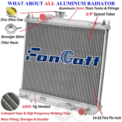 CU981 3Rows Aluminum Radiator For 1987-1999 Dodge Dakota 2.2L 2.5L 3.9L AT 1992 Foto 1 de 4